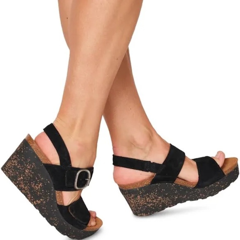 OTBT BLACK LEATHER WEDGE Sz 40 EU